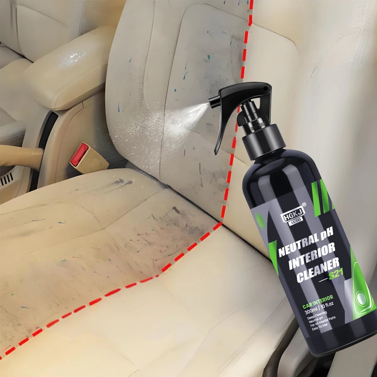Nettoyant intérieur auto Veloria HGKJ S21 pH neutre en spray pour nettoyer un siège de voiture beige taché