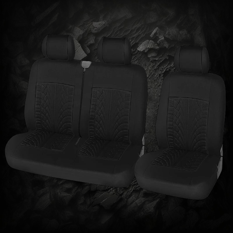 Housses de siège auto universelles Veloria noires en tissu respirant avec motif pneu sportif pour protection habitacle