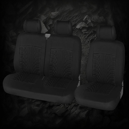 Housses de siège auto universelles Veloria noires en tissu respirant avec motif pneu sportif pour protection habitacle