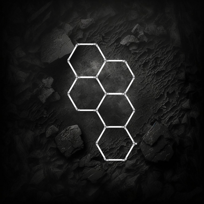 Schéma des composants du luminaire LED hexagonal Veloria, incluant tubes de 44cm, connecteurs en Y et kit de vis.