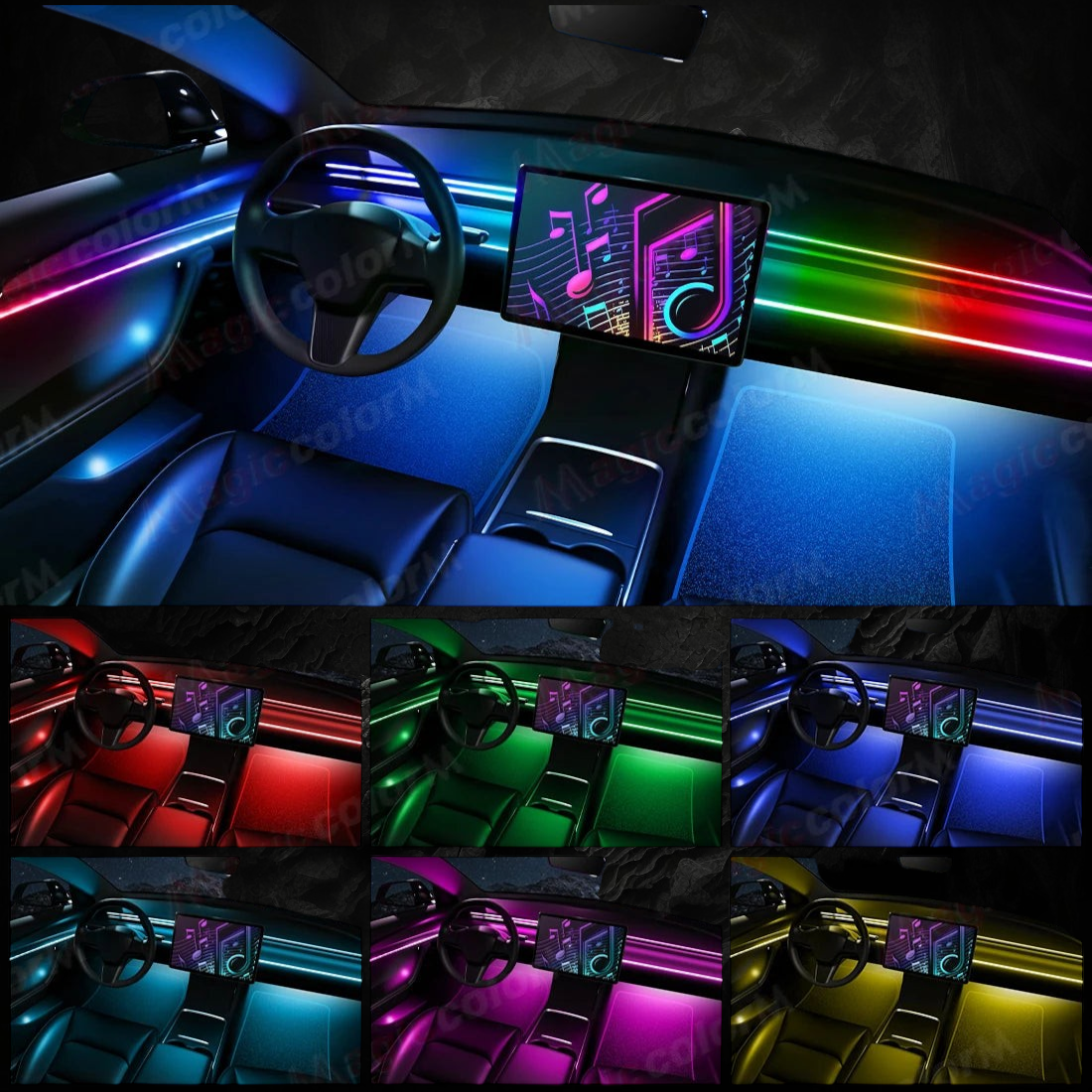 Kit d'ambiance intérieur LED 18 en 1 Veloria pour voiture avec éclairage RGB symphonique, contrôle Bluetooth et couleurs