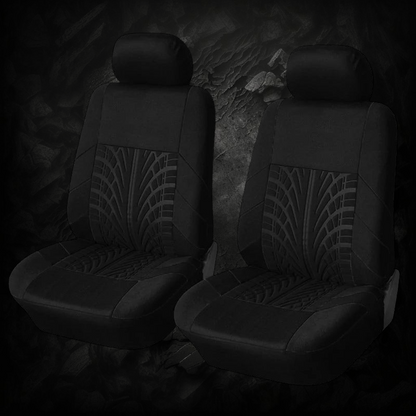 Housses de siège auto universelles Veloria noires en tissu respirant avec motif pneu sportif pour sièges avant