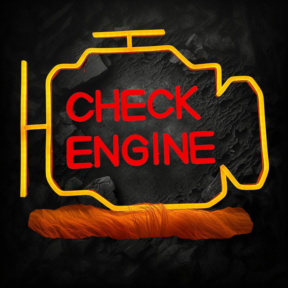 Enseigne néon LED Veloria Check Engine jaune doré et rouge sur support acrylique pour décoration de garage