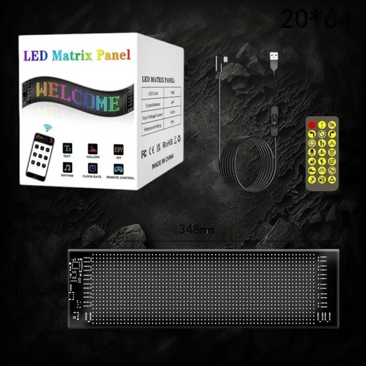Panneau LED matriciel flexible Veloria 20x64 RGB avec télécommande, câble USB et emballage, affichage personnalisable