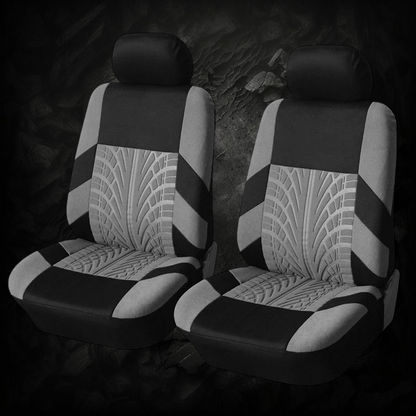 Housses de siège auto universelles Veloria en tissu respirant gris et noir avec motif pneu sportif pour deux sièges