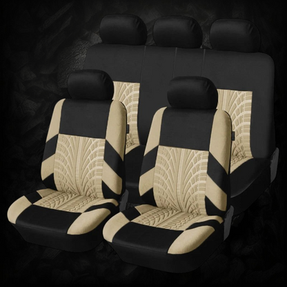 Lot de housses de siège auto universelles Veloria noir et beige avec motif pneu sportif en tissu respirant