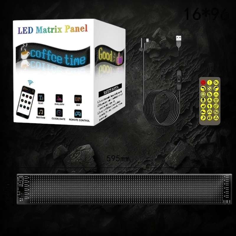 Panneau LED matriciel flexible Veloria 16x96 avec contrôleur USB, télécommande et emballage, affichage RGB personnalisable