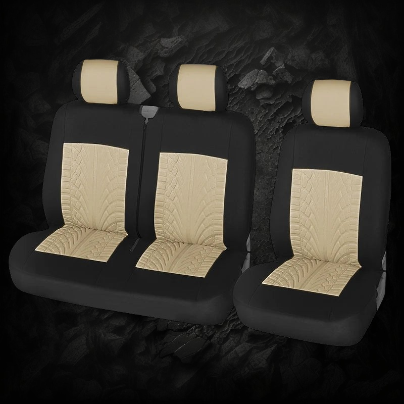 Housses de siège auto universelles Veloria noir et beige avec motif pneu sportif pour protection intérieure