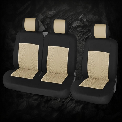 Housses de siège auto universelles Veloria noir et beige avec motif pneu sportif pour protection intérieure