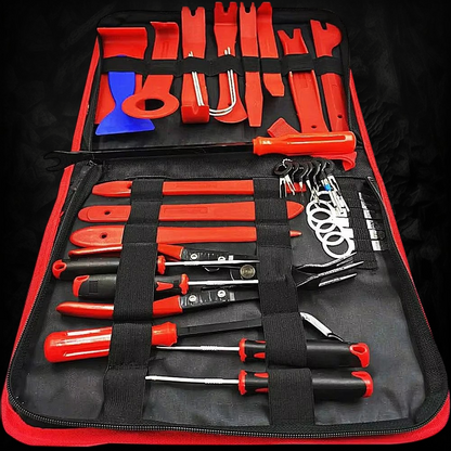 Kit de 38 outils de démontage Veloria pour garnitures auto, clips et panneaux de porte en plastique rouge et noir