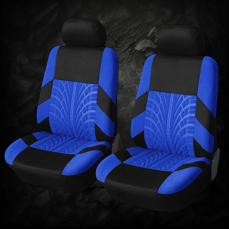 Housses de siège auto universelles Veloria bleu et noir en tissu respirant avec motif pneu sportif pour deux sièges