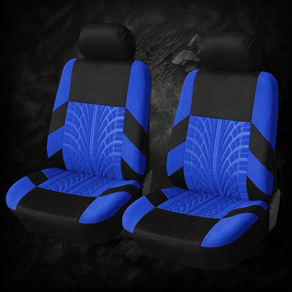 Housses de siège auto universelles Veloria bleu et noir en tissu respirant avec motif pneu sportif pour deux sièges
