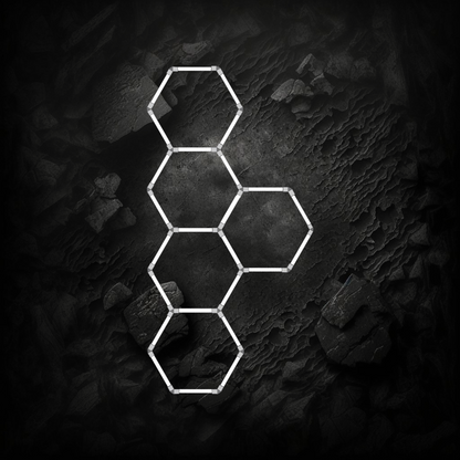 Schéma technique du luminaire LED hexagonal Veloria avec dimensions, connecteurs en Y, connecteurs 120° et kit de vis.