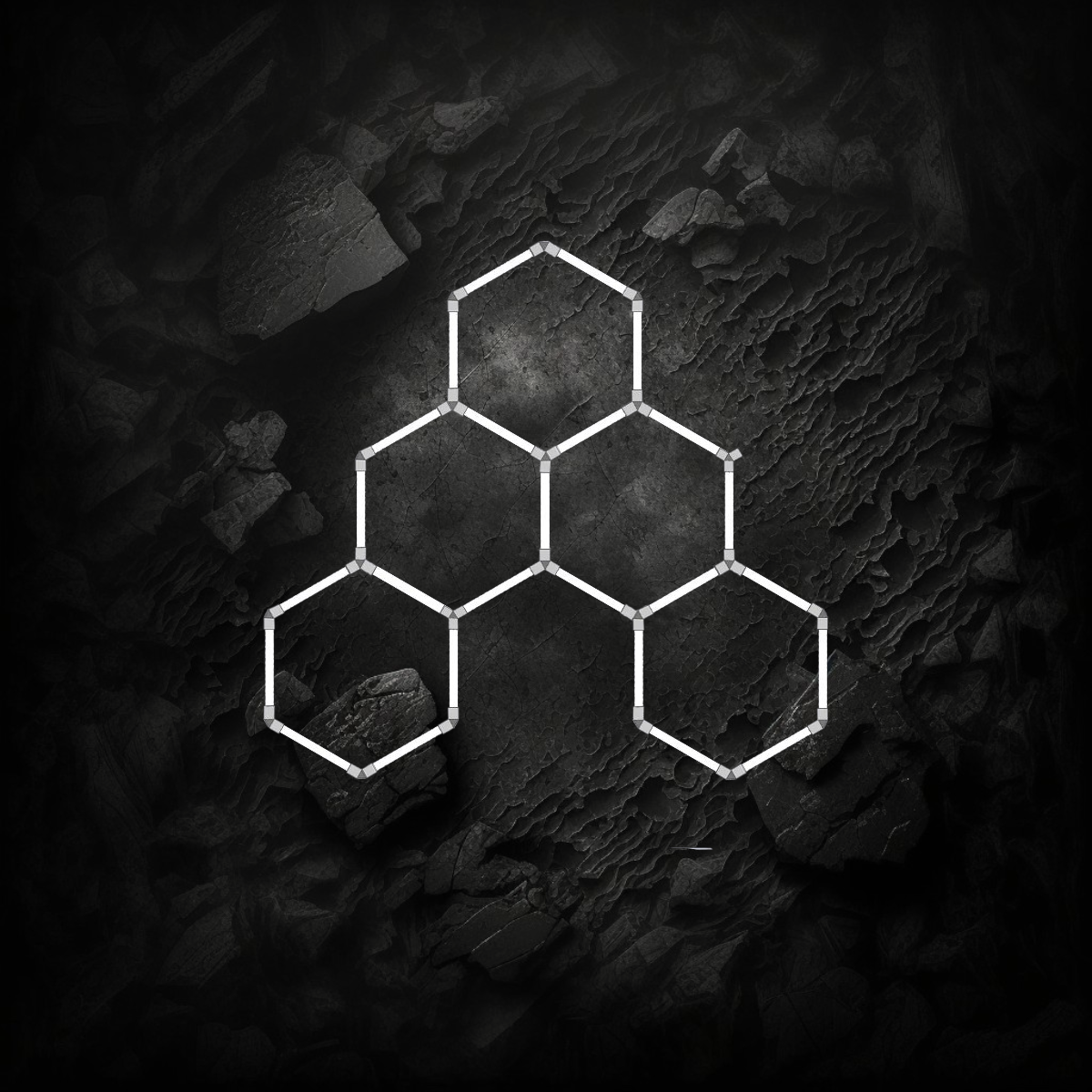 Schéma technique du luminaire LED hexagonal Veloria avec dimensions, connecteurs en Y et kit de montage inclus