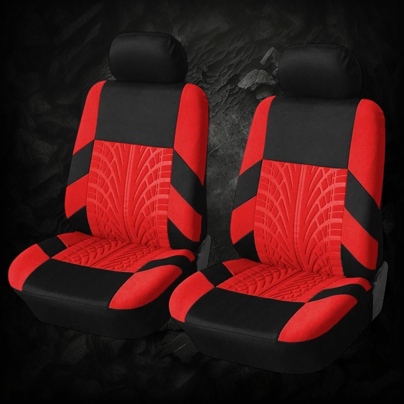 Housses de siège auto universelles Veloria rouges et noires avec motif pneu sportif en tissu respirant