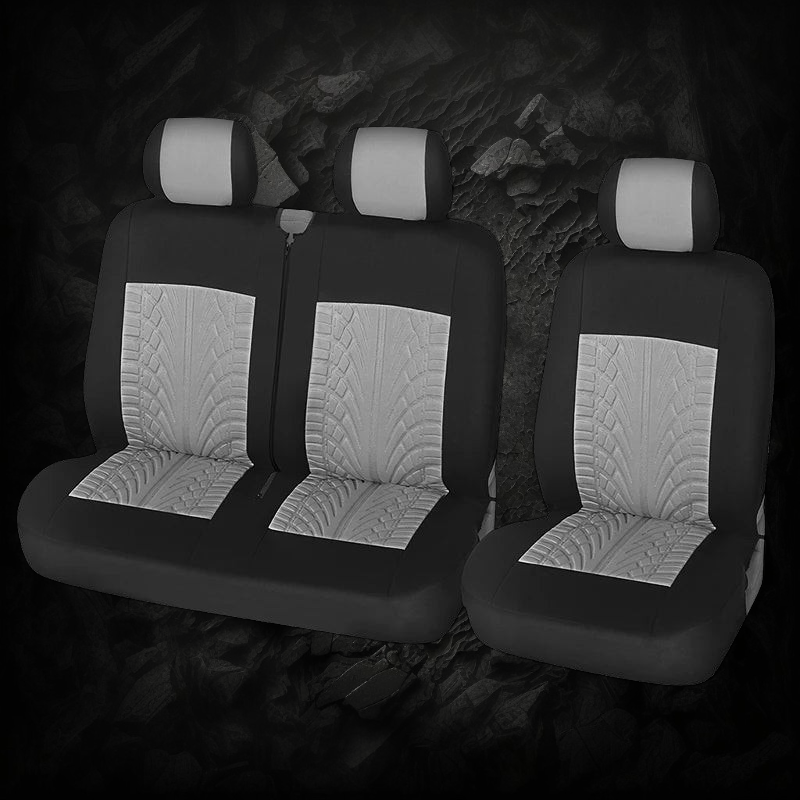 Housses de siège auto universelles Veloria noires et grises avec motif pneu sportif en tissu respirant
