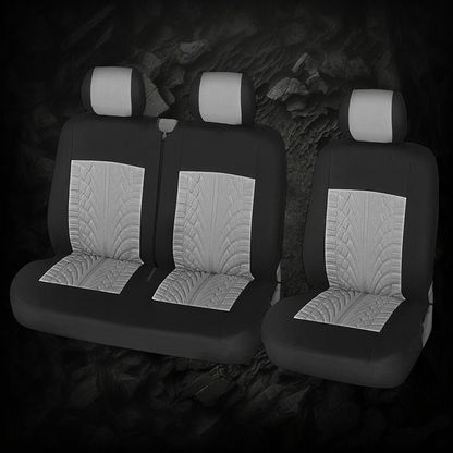 Housses de siège auto universelles Veloria noires et grises avec motif pneu sportif en tissu respirant