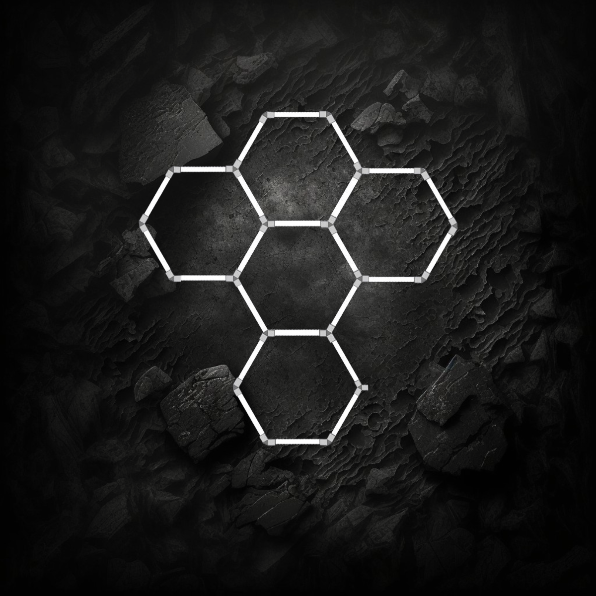 Schéma du contenu du kit Veloria pour luminaire LED hexagonal VASTFIRE avec dimensions, connecteurs et accessoires