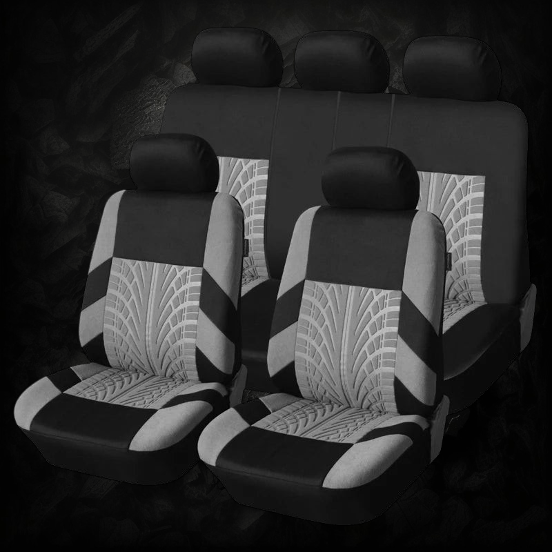 Housses de siège auto universelles Veloria noires et grises avec motif pneu sportif pour protection complète