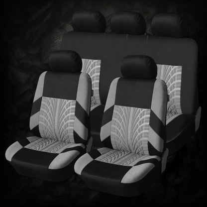 Housses de siège auto universelles Veloria noires et grises avec motif pneu sportif pour protection complète