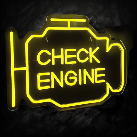 Enseigne néon LED jaune Veloria en forme de moteur avec inscription Check Engine pour décoration de garage