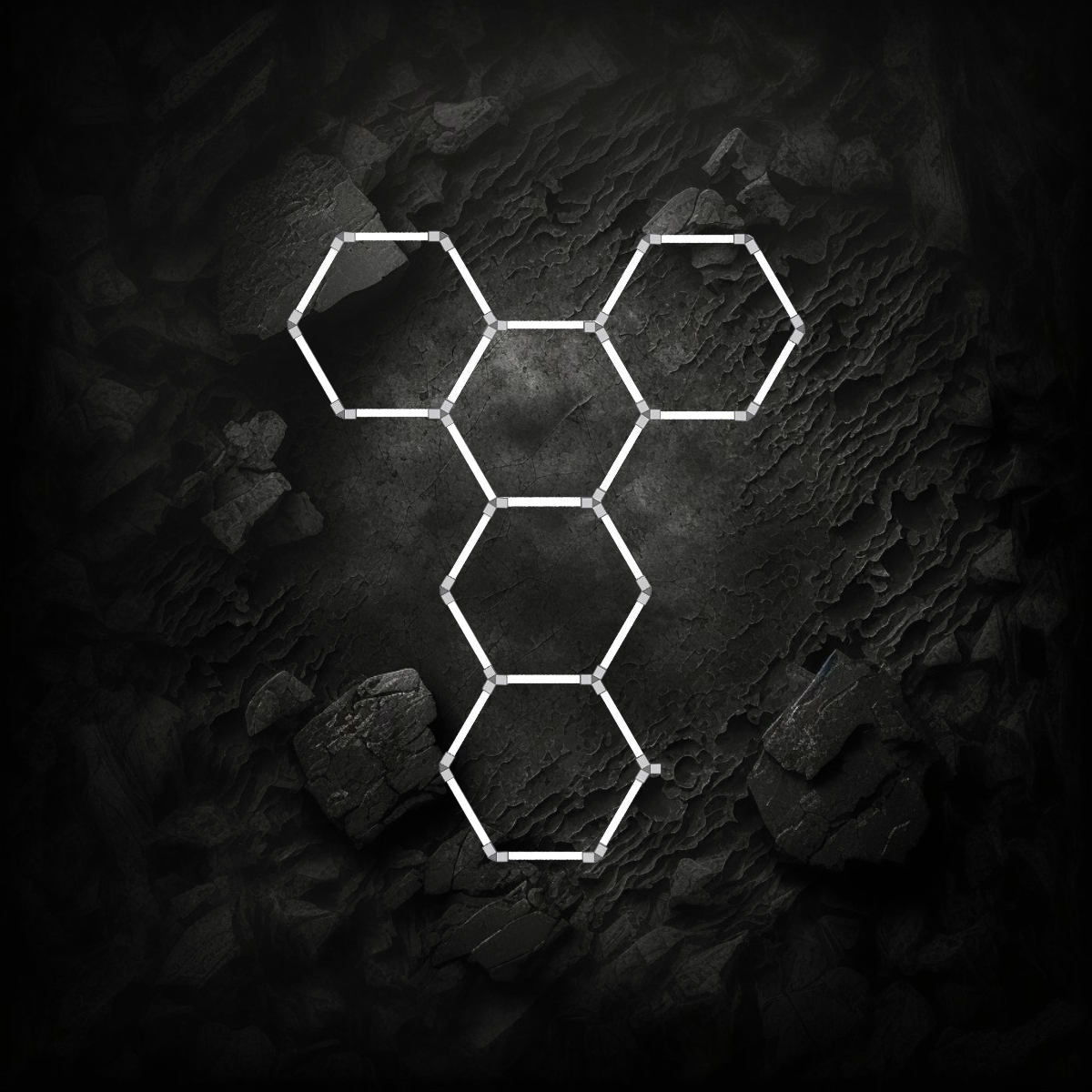 Contenu du kit luminaire LED hexagonal Veloria avec tubes 44cm, connecteurs en Y, connecteurs 120 degrés et kit de vis.