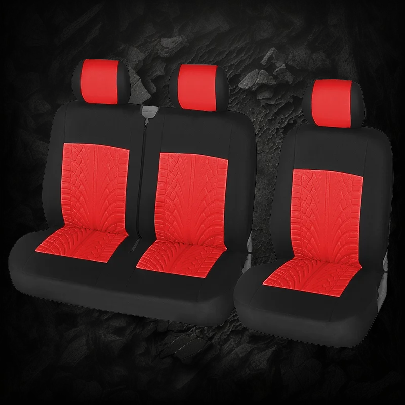 Housses de siège auto universelles Veloria noir et rouge avec motif pneu sportif en tissu respirant
