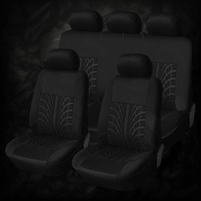 Lot de housses de siège auto universelles Veloria noires en tissu respirant avec motif pneu sportif pour habitacle