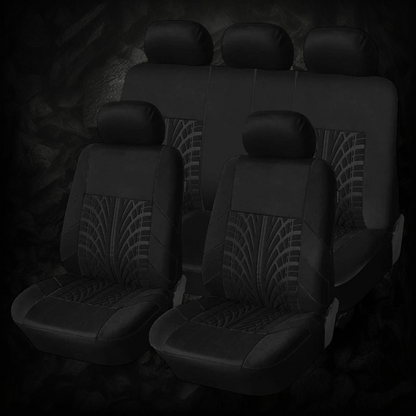 Lot de housses de siège auto universelles Veloria noires en tissu respirant avec motif pneu sportif pour habitacle