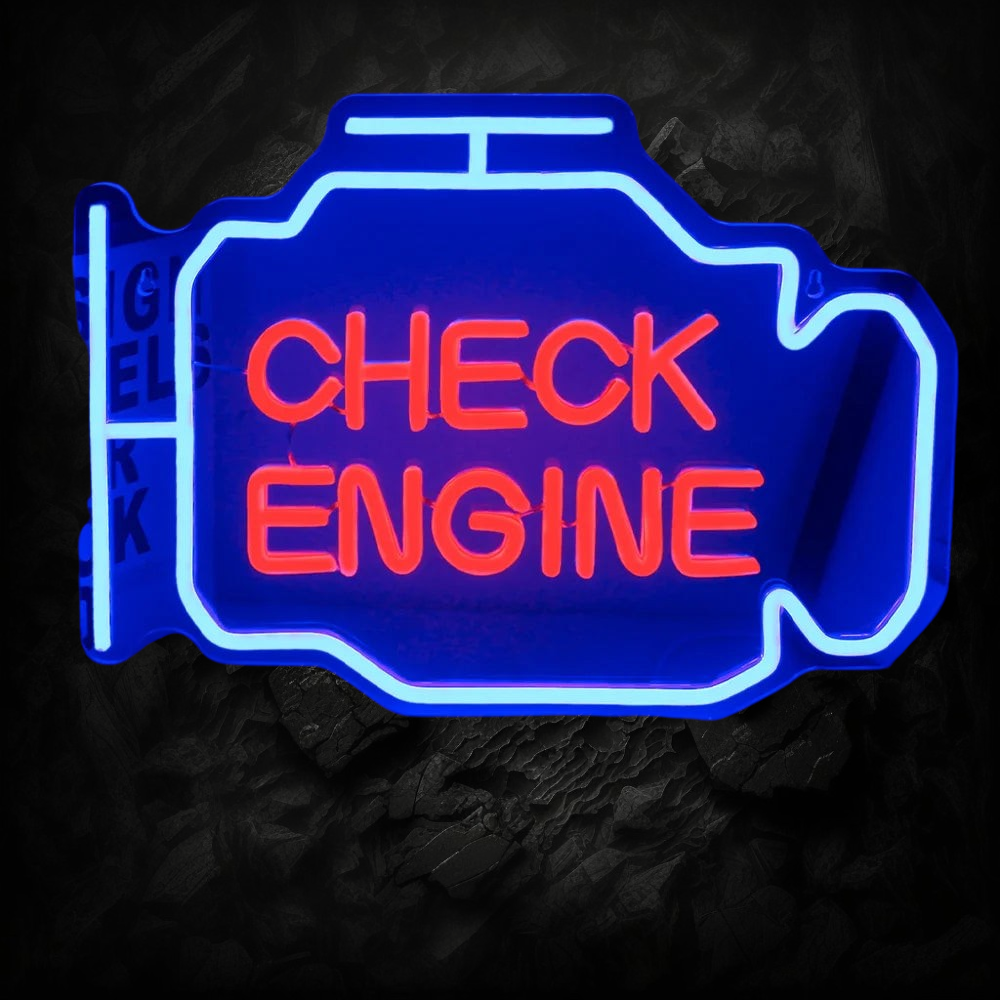 Enseigne néon LED Veloria Check Engine bleue et rouge sur support acrylique pour décoration de garage automobile