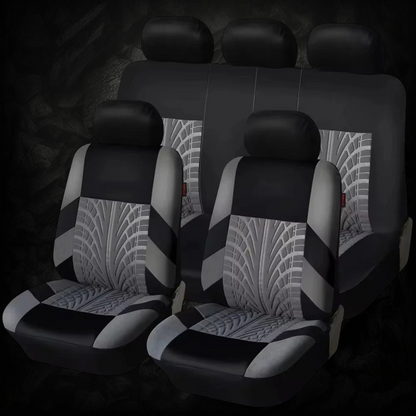 Lot de housses de siège auto universelles Veloria en tissu respirant gris et noir avec motif pneu sportif
