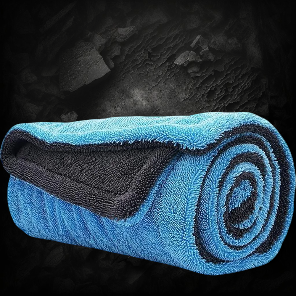 Serviette microfibre Veloria bleue et grise pour le séchage auto, ultra-absorbante et anti-rayures