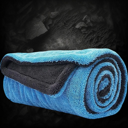 Serviette microfibre Veloria bleue et grise pour le séchage auto, ultra-absorbante et anti-rayures