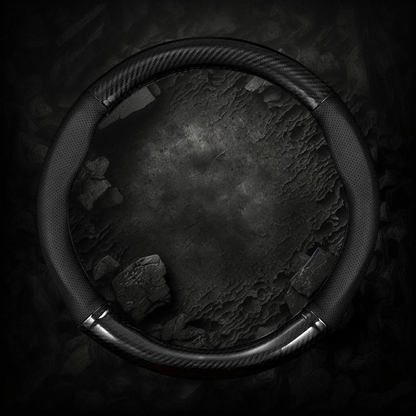 Housse de volant Veloria ronde en cuir synthétique noir avec texture carbone 3D et zones perforées antidérapantes