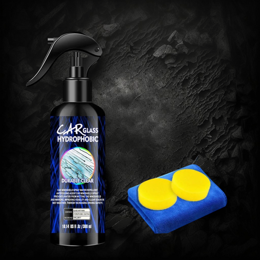 Flacon spray Veloria Car Glass Hydrophobic 300ml avec éponge et chiffon microfibre pour traitement anti-pluie pare-brise